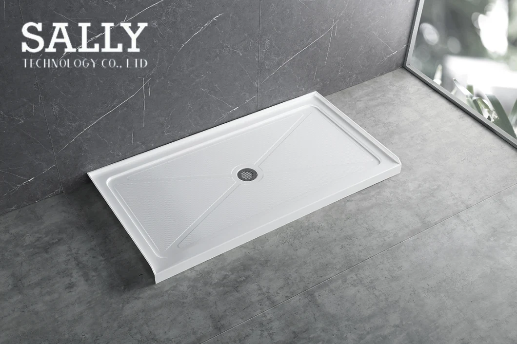 Plateau de douche en acrylique Sally ABS 48 * 34 * 3 Base de douche de seuil de drain central en blanc Construction durable