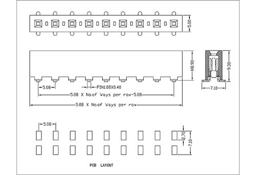 5.08 mm Female Header Single Row SMT Type H8.9 FHGM01-XXSXXX