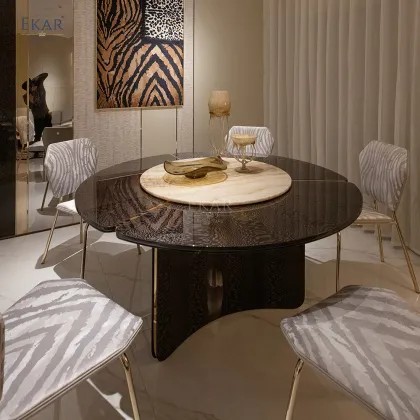 Lauren Modern Luxury Black Gold Marble Dining Table Set