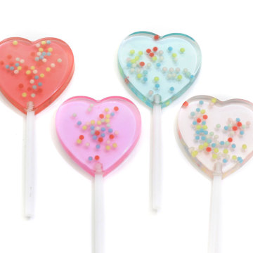 Lumière colorée coeur bonbons sucette en forme de perles de résine Flatback Cabochon bricolage jouet décor charmes enfants artisanat articles
