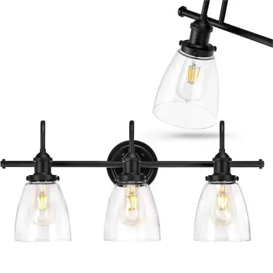 Modern Black 3-Light Bathroom Vanity Overhead Fixture for 220V