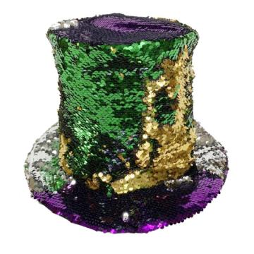 Wholesale Double-Sided Sequin Top Hat for Party and Mardi Gras - Soft Hat for Adults