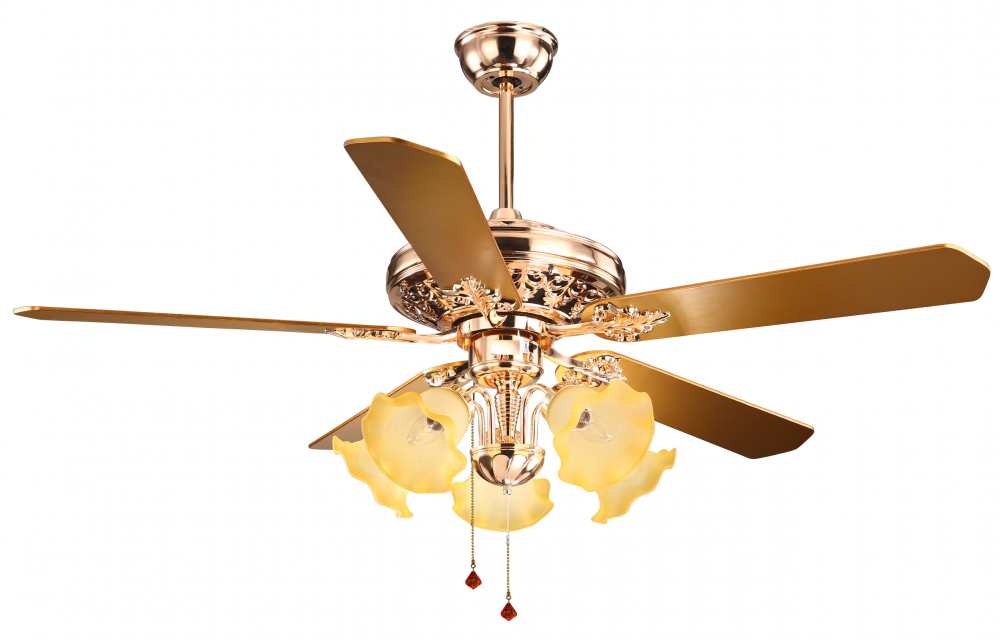 Lâmpada de ventilador decorativa dourada de 5 lâminas com luz