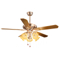 Ventilador de teto decorativo dourado com luz de 5 lâminas