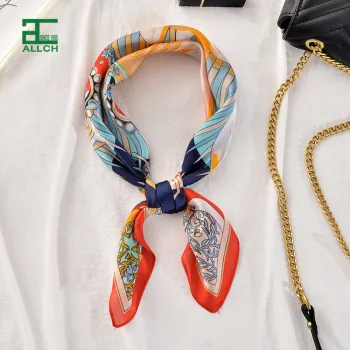 ALLCH RTS Wholesale Summer Women's Silk Printed Scarf 70x70 cm Satin Hair Silk Square Neckerchief