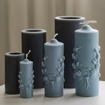LOVE RESIN Carved Cylinder Candle Mold - Simple European Cylinder Relief Flower Design