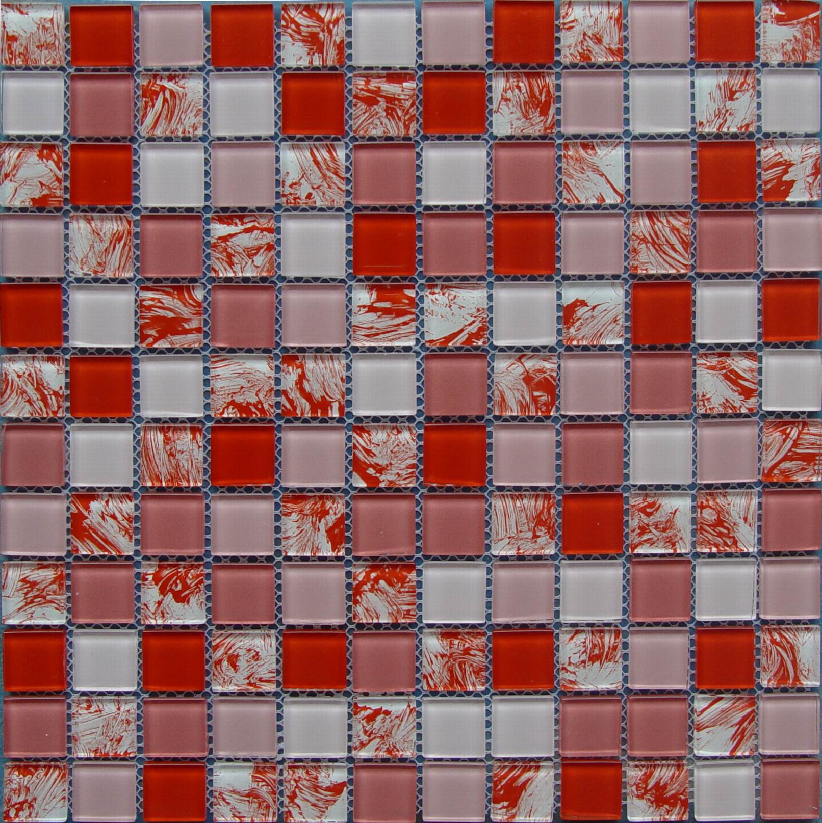 Red And White Painting Glass Mosaic Tile