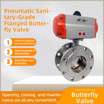 Supapă fluture pneumatică cu flanșă de calitate sanitară