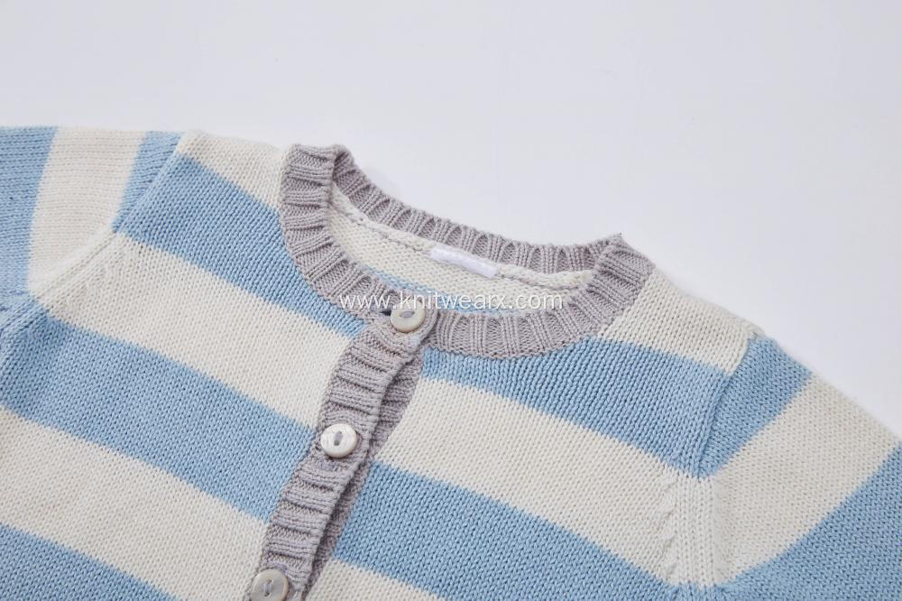 Boy's Girl's Knitted Stripe Buttoned Baby Romper