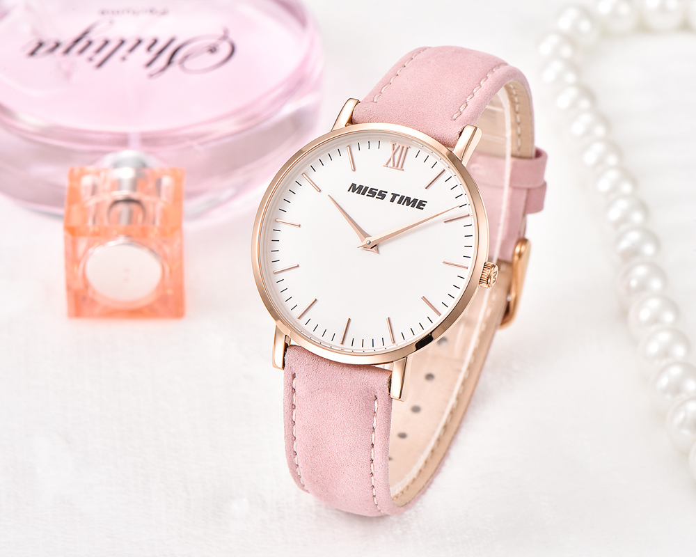 pink leather strap japan movements lady hand quartz watch