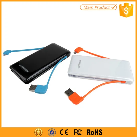 Ultrathin Build-in Cable Usb Power Bank 6000mAh External Battery for Samsung Galaxy S3