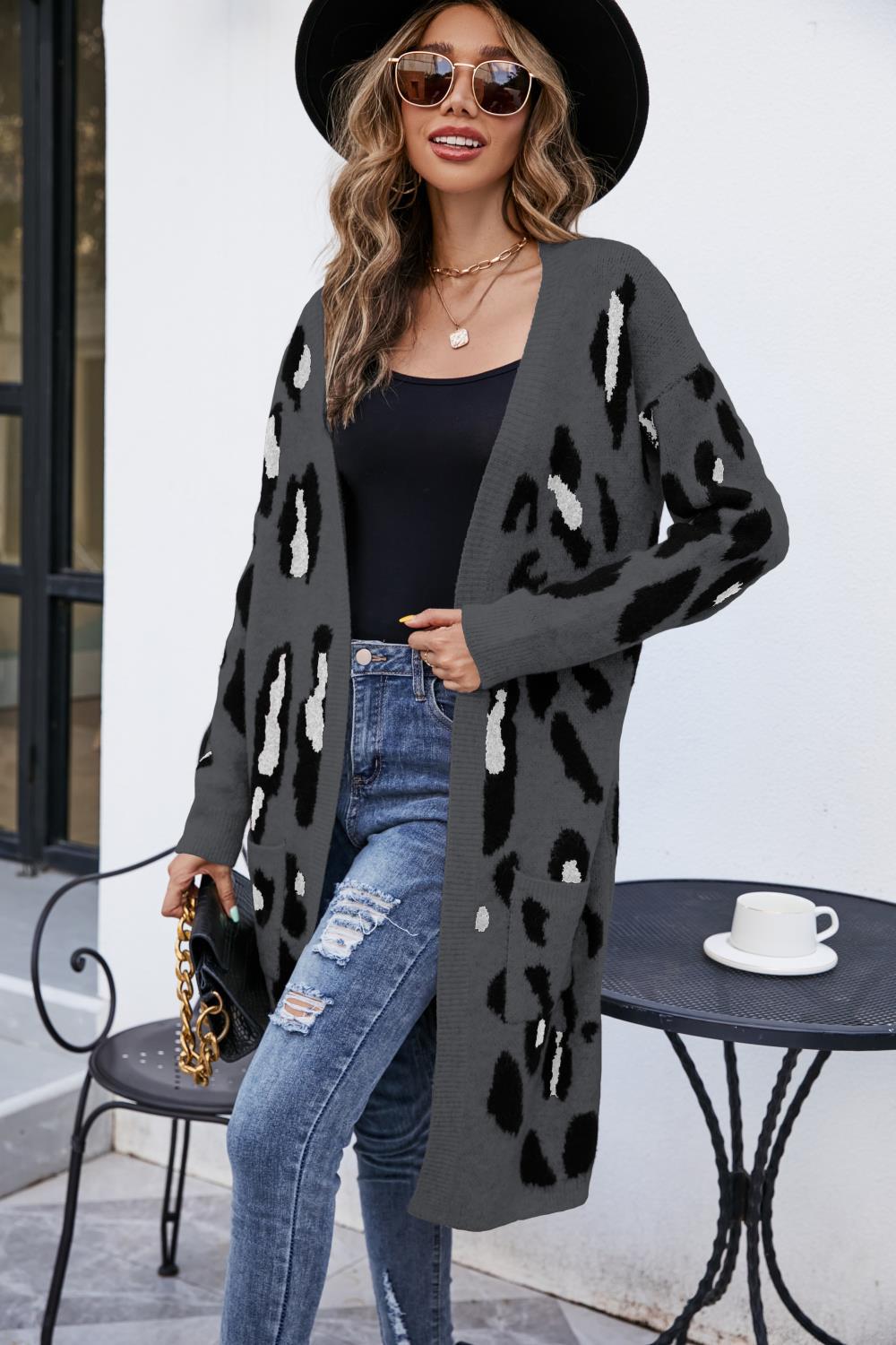 Damen -Leopardenmuster gestrickt Sweater Outwear