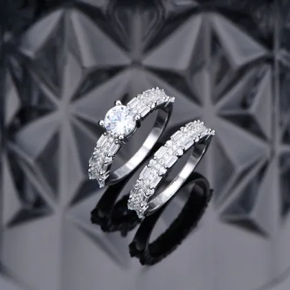 Fashion Half Circle Inlaid Diamond Sterling Silver Ring Wholesale
