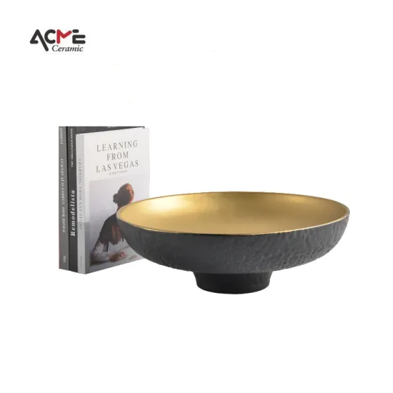 Modern Golden & Black Ceramic Decorative Accessories: Plates, Fruit Bowls, Vases with Stands