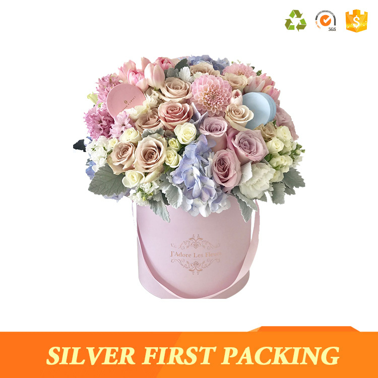 Silver First Customized luxury cardboard round flower gift box rose box wholesale