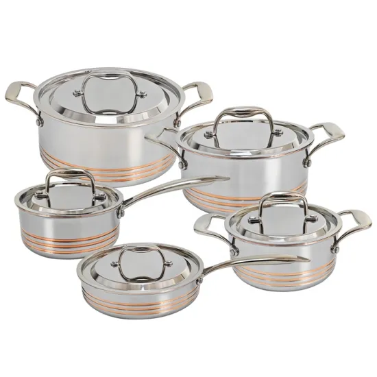 Luxury Stainless Steel 5 Ply Copper Core Cookware Set - 10pcs Kitchenware including Saucepan and Frypan