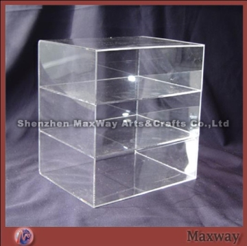Transparent 3 tiers rectangle highlypolished acrylic/PMMA container/vessel/receptacle/box