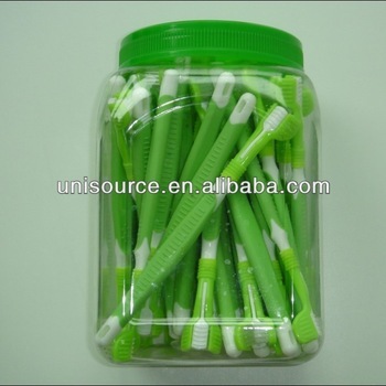 Bulk packing 3 head pet toothbrush, tube or container packing with 50 pcs pet toothbrush, small 3 head pet toothbrush