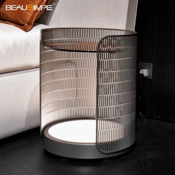 Minimalist Cylindrical Nightstand with Built-In Lighting