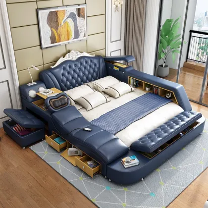 Modern Soft Leather Storage Tatami Bed with Massage Speakers