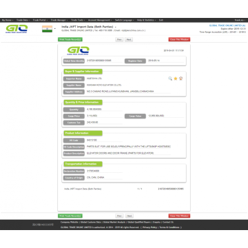 Elevator Parts India Import Data Sample