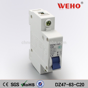 1P 20A C type 240V/415V 50HZ/60HZ Mini electronics Circuit breaker MCCB C45