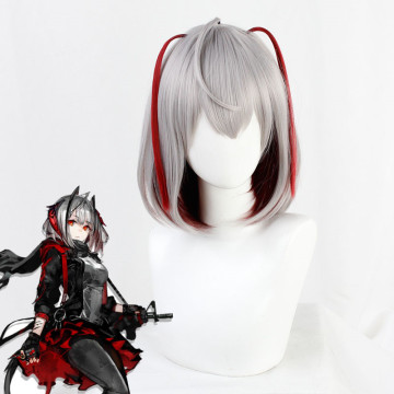 Game Arknights W Wig Grey and Red Short Heat Resistant Synthetic Hair Hallowen Party +Free Wig Cap