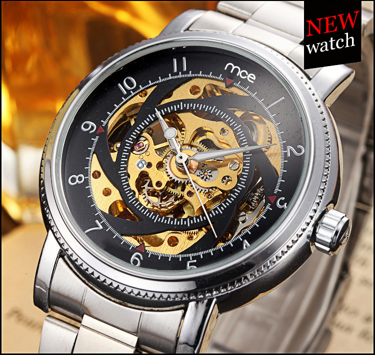 Chinese wholesale steel skeleton watch men customize