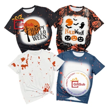 Camicie di sublimazione sbiancate con stampa di Halween: disegni al 100% in poliestere e finto candeggina per la stampa