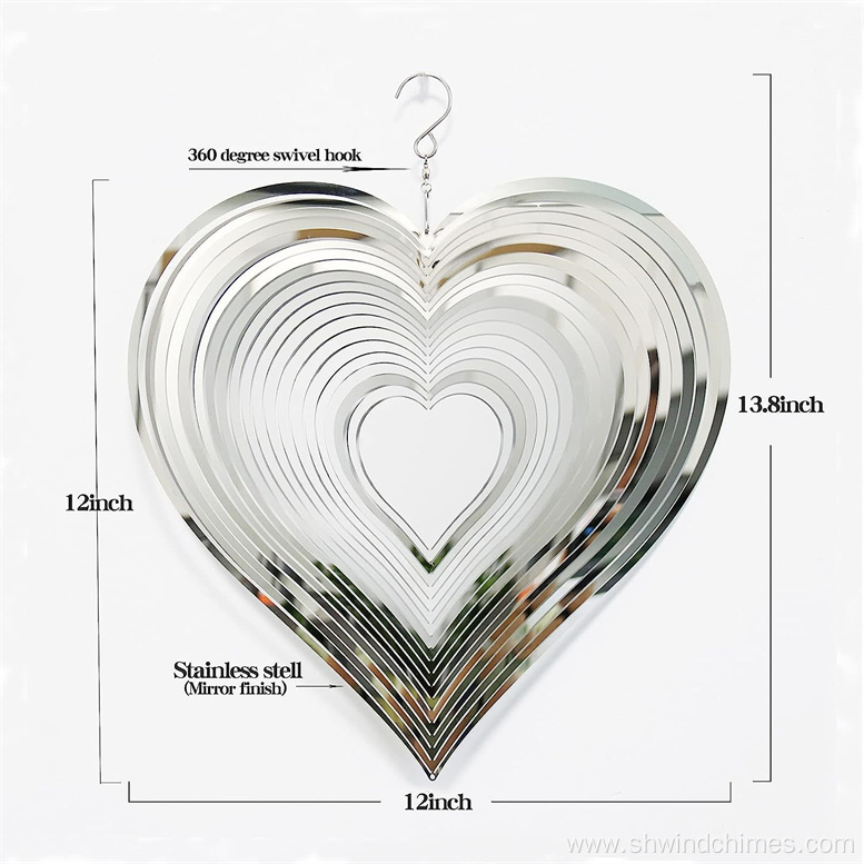 Silver Heart Wind Spinners for Outdoor Decor