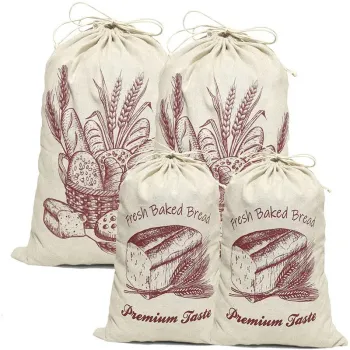 custom hot linen bread bag Reusable pull string bag All cotton bunched bread bag