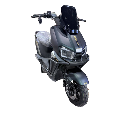 Electric Motorcycle with Windshield and Wrapped Seat