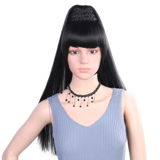 High Temperature Long Straight Synthetic Hair Wig Ponytail With Bangs Clip in Ponytail and Bangs Combination Hair Extensions
