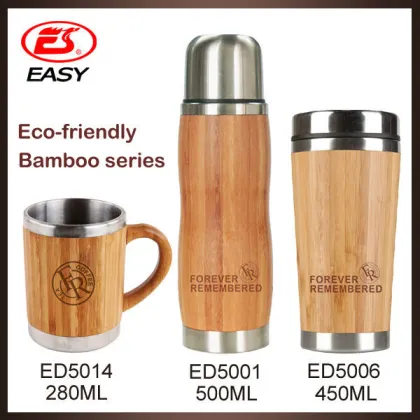Hot Selling Bamboo Vacuum Insulated Stainless Steel Thermos Cup With engraved logo