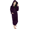 Women Fleece Hooded Bathrobe - Plush Long Robe