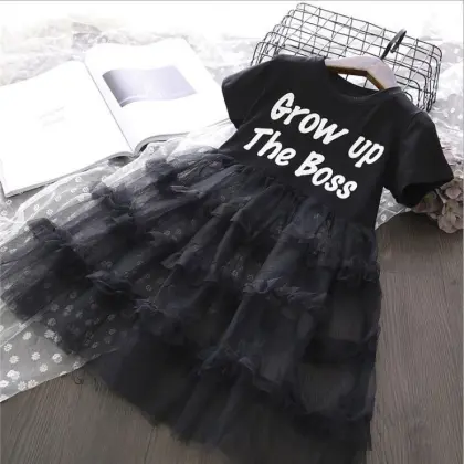 Short sleeve mesh stitching new style kids clothes girls dressesbig girls clothing