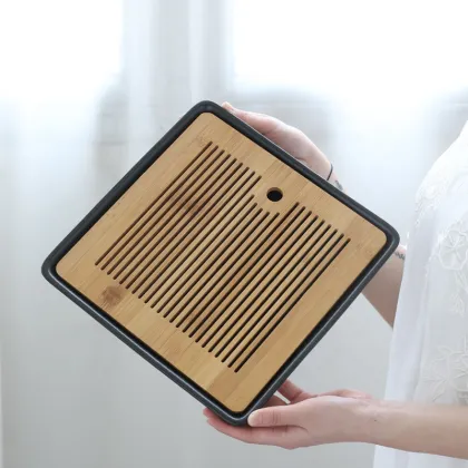 Bamboo Chinese Gongfu Tea Tray - Ceramic Tea Table for Kungfu Set