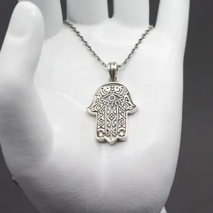 Real 925 Sterling Silver Pendant Necklace - Men's Thai Silver Retro Old Punk Jewelry