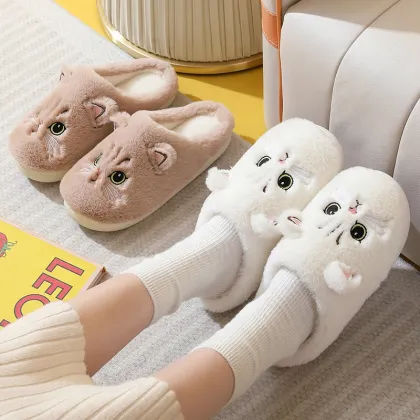 Cute Cartoon Plush Slippers - Factory Wholesale Warm Cat Slippers for Women