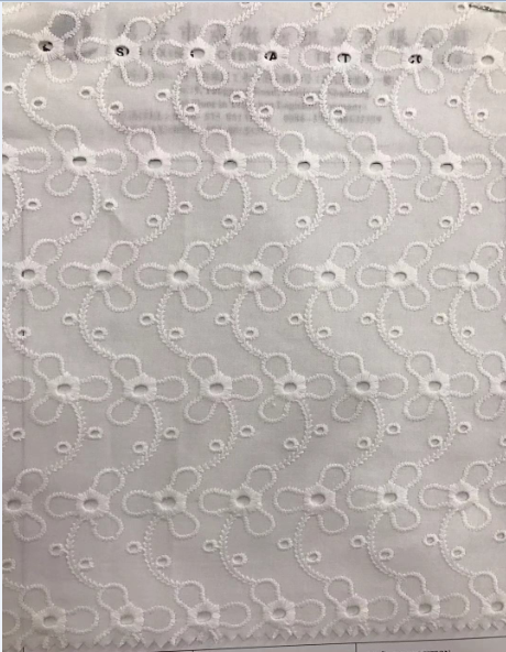 White tripetal flower Cotton Embroider Fabric