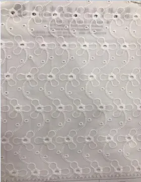 White Tripetal Flower Cotton Embroider Fabric