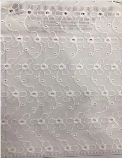 White Tripetal Flower Cotton Embroider Fabric