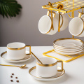 Luxury Gold Rim Coffee Cup Set Ceramic Tea Cup Coffee Mug and Saucer Porcelain Cappucinno Latte Cup