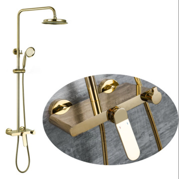 Golden Gold Bathroom Set with Brass Thermostatic Shower Mixer Faucet
