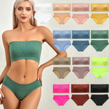 High Impact Fitness Wireless Ribbing Active Wear Panties and Sports Bra Set
