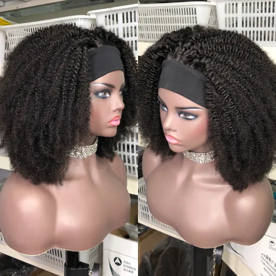 Headband Wig Kinky Curly Human Hair  Brazilian Machine Scarf Wig Easy to Install 180% Density vendo machine jerry curly wig