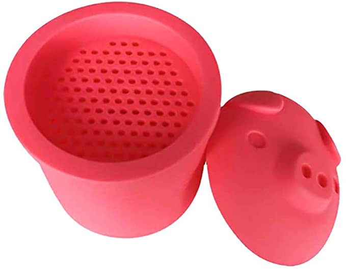 Silicone Pig Bacon Grease Holder Container with Mesh Strainer Dust-Proof Lid