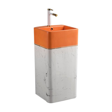 Modern Square Ceramic Pedestal Sink - Hand Washing Basin