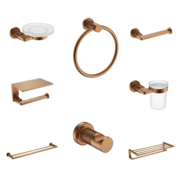 Brushed Rose Gold Brass Bathroom Hardware Set: Robe Hook, Towel Rail, Toilet Paper Holder