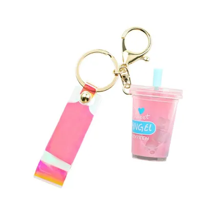Kawaii Plastic Boba Tea Keychain with Strap